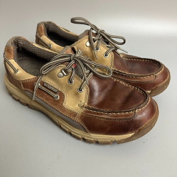 Sperry Top sider waterproof Gold col Brown leather 2 tone boat shoes size 10.5 M - Picture 1 of 9